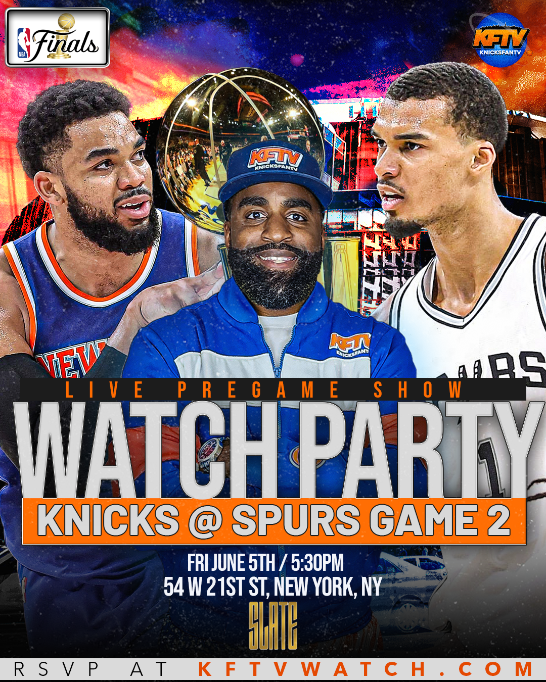 Knicks vs Spurs NBA Finals Game 2 Watch Party and Live Show (NYC) - 6.5.26
