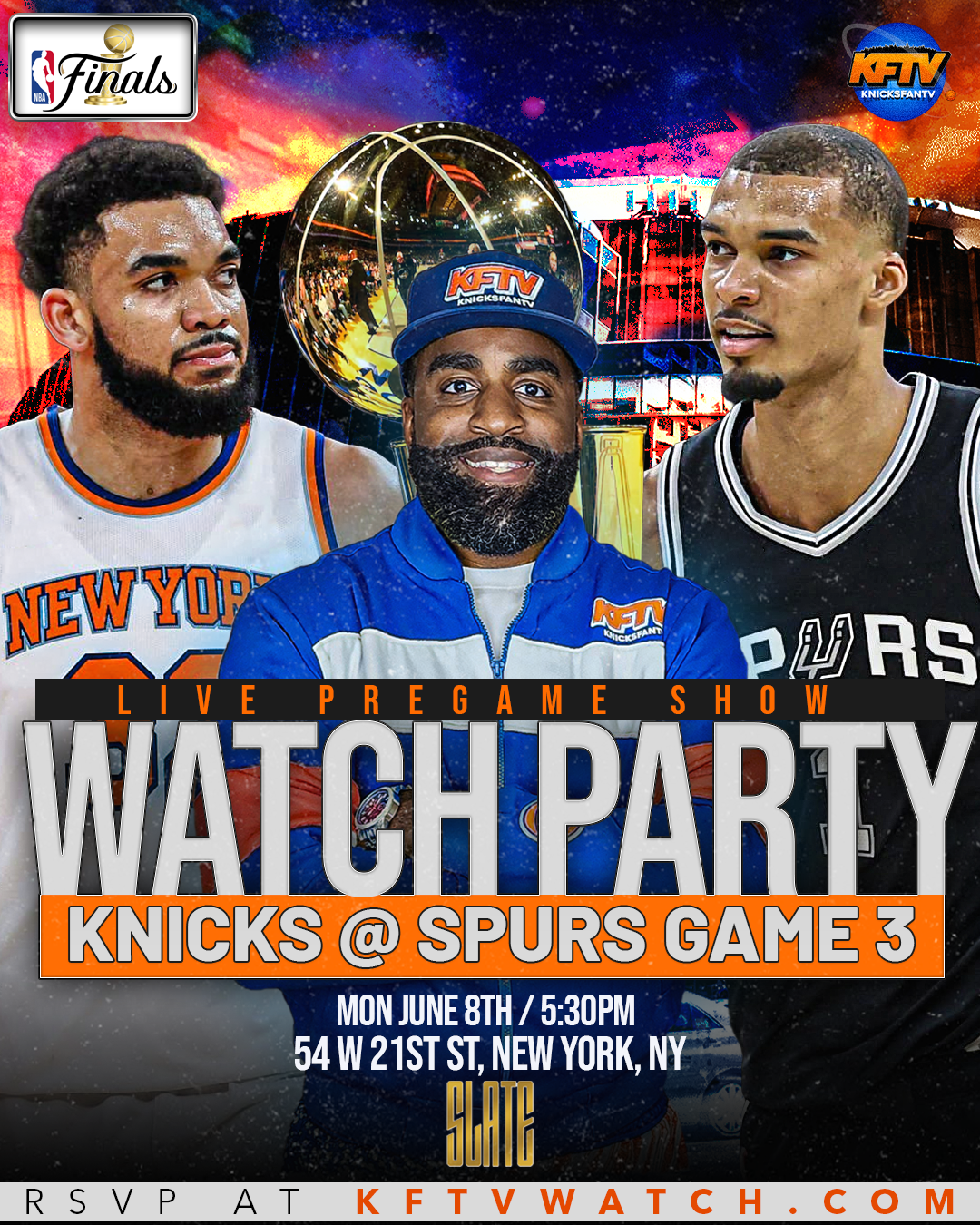 Knicks vs Spurs NBA Finals Game 3 Watch Party and Live Show (NYC) - 6.8.26