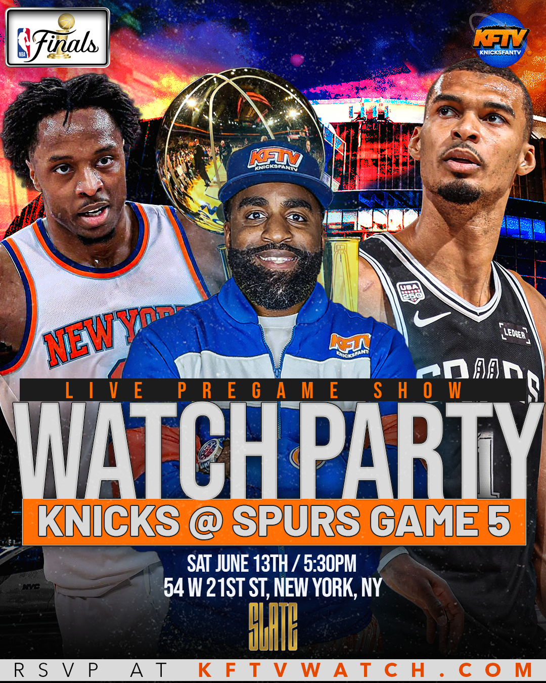 Knicks vs Spurs NBA Finals Game 5 Watch Party and Live Show (NYC) - 6.13.26